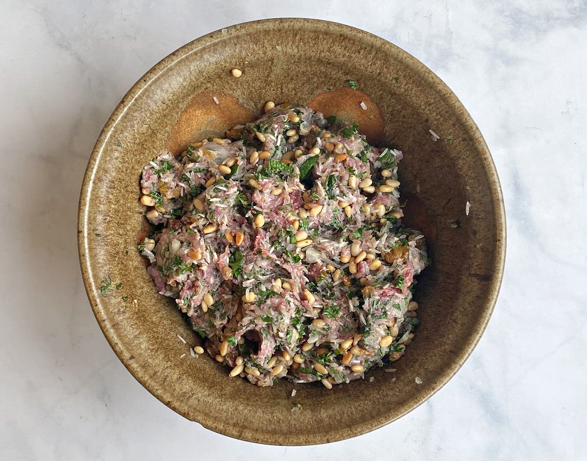 Dolma filling mixed in bowl.