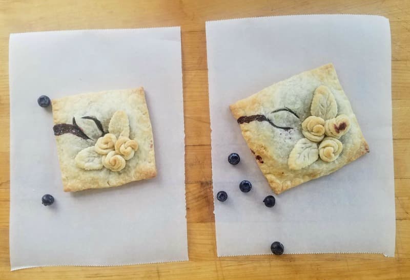 Comparison of two handpies; one made with vodka in the sweet pie dough mix, and the other without. 