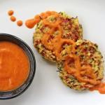 Baked Zuchinni Cakes with Roasted Red Pepper Sauce