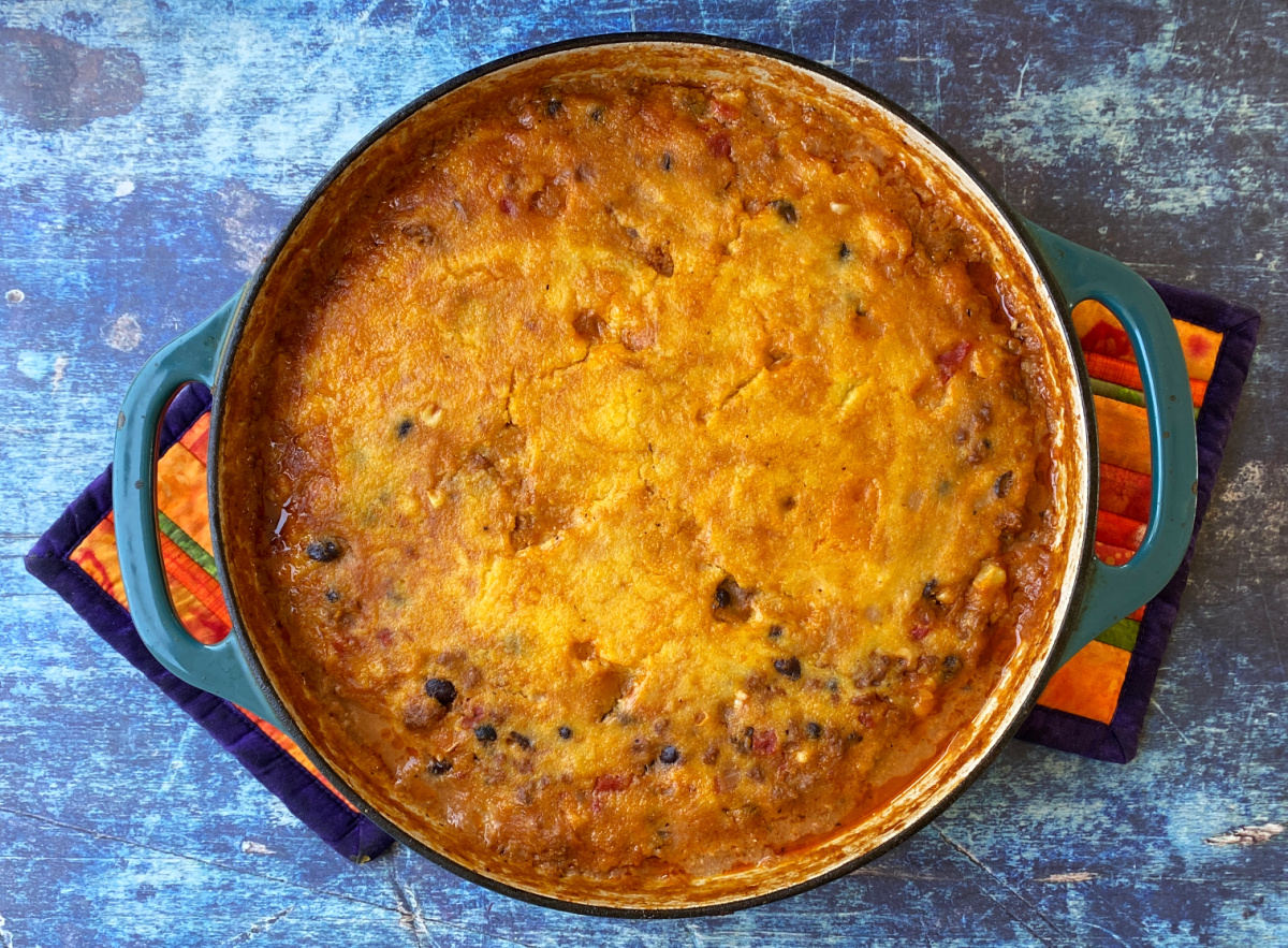 Tamale Pie, baked and ready to serve.