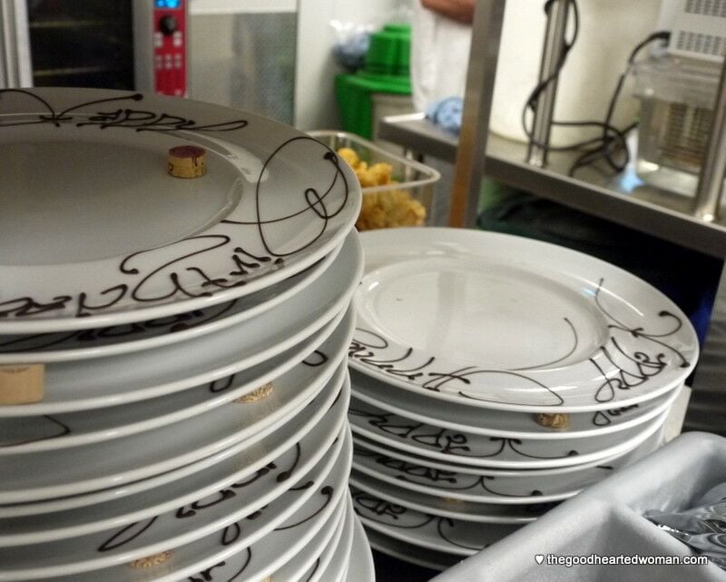 Plates decorated for special occasions are prepared ahead of time.