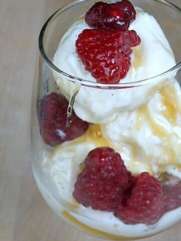 Raspberry Sundae with Ginger-Butterscotch Sauce | The Good Hearted Woman