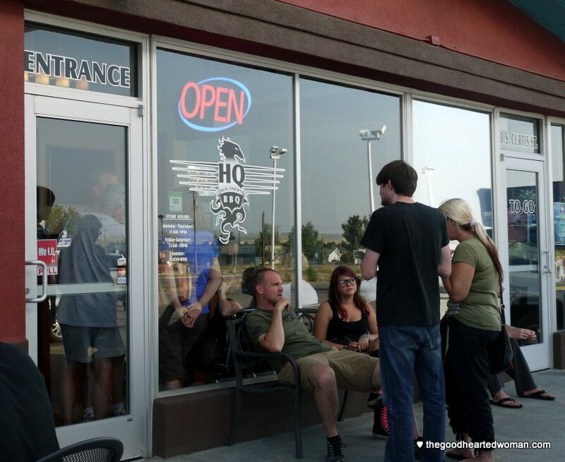 HQ Southern BBQ  front entrance; people waiting 