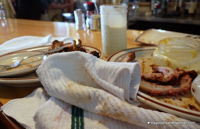 White towel used to clean up bbq sauce. 