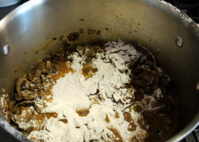 Add remaining butter to mushroom mixture and stir to melt.