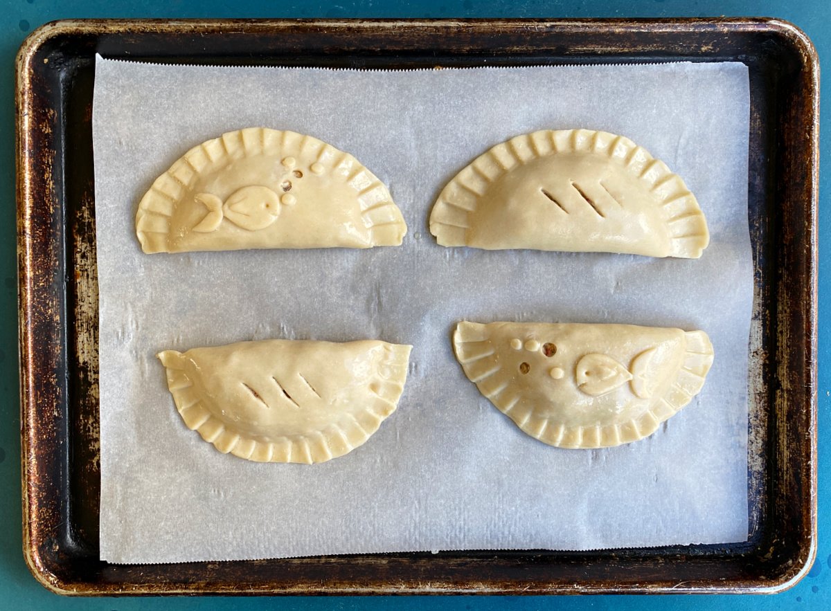 Hand pies formed, ready to bake.