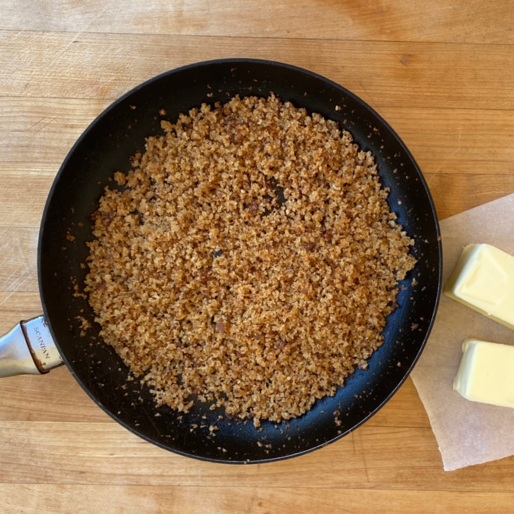 toasted bread crumbs in skillet