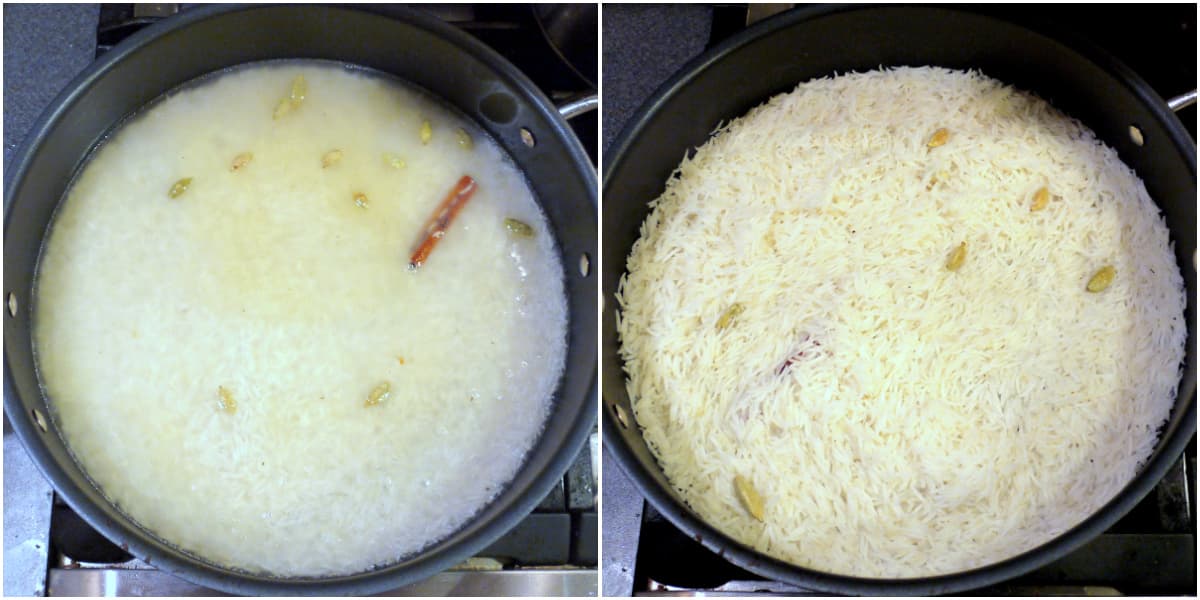 water added to rice mix, and absorbed.