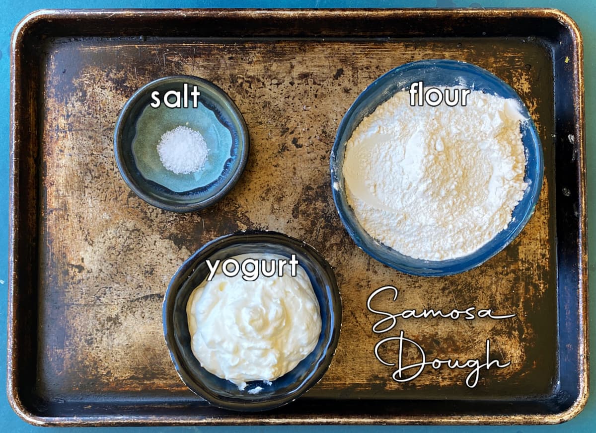 Dough ingredients: salt, flour, yogurt.