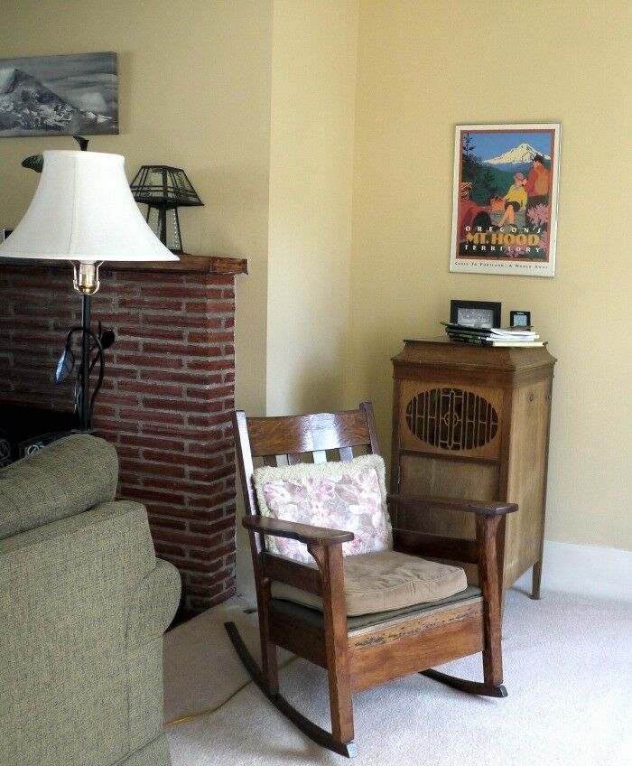 Front room with antique Craftman-style rocking chair