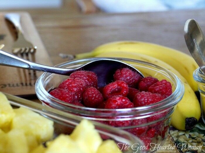 Raspberries in a glass bowl