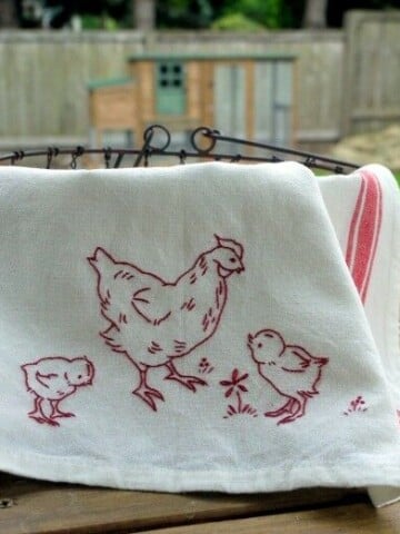 Redwork Chicken Tea Towel - A "Done-in-a Day" Project" with Free Pattern | The Good Hearted Woman