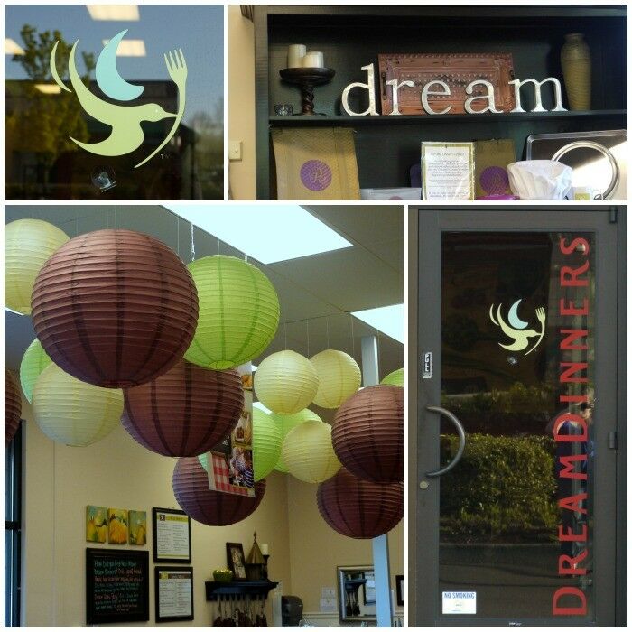 Collage of exterior/interior of Dream Dinners, Clackamas location. 