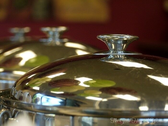 Top of silver serving tureen. 