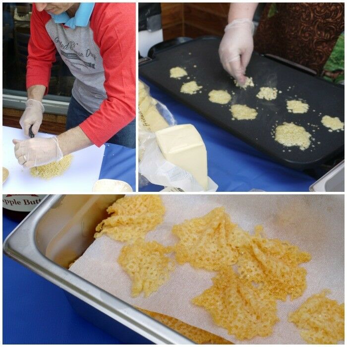 Collage showing how to make cheese tuiles. 