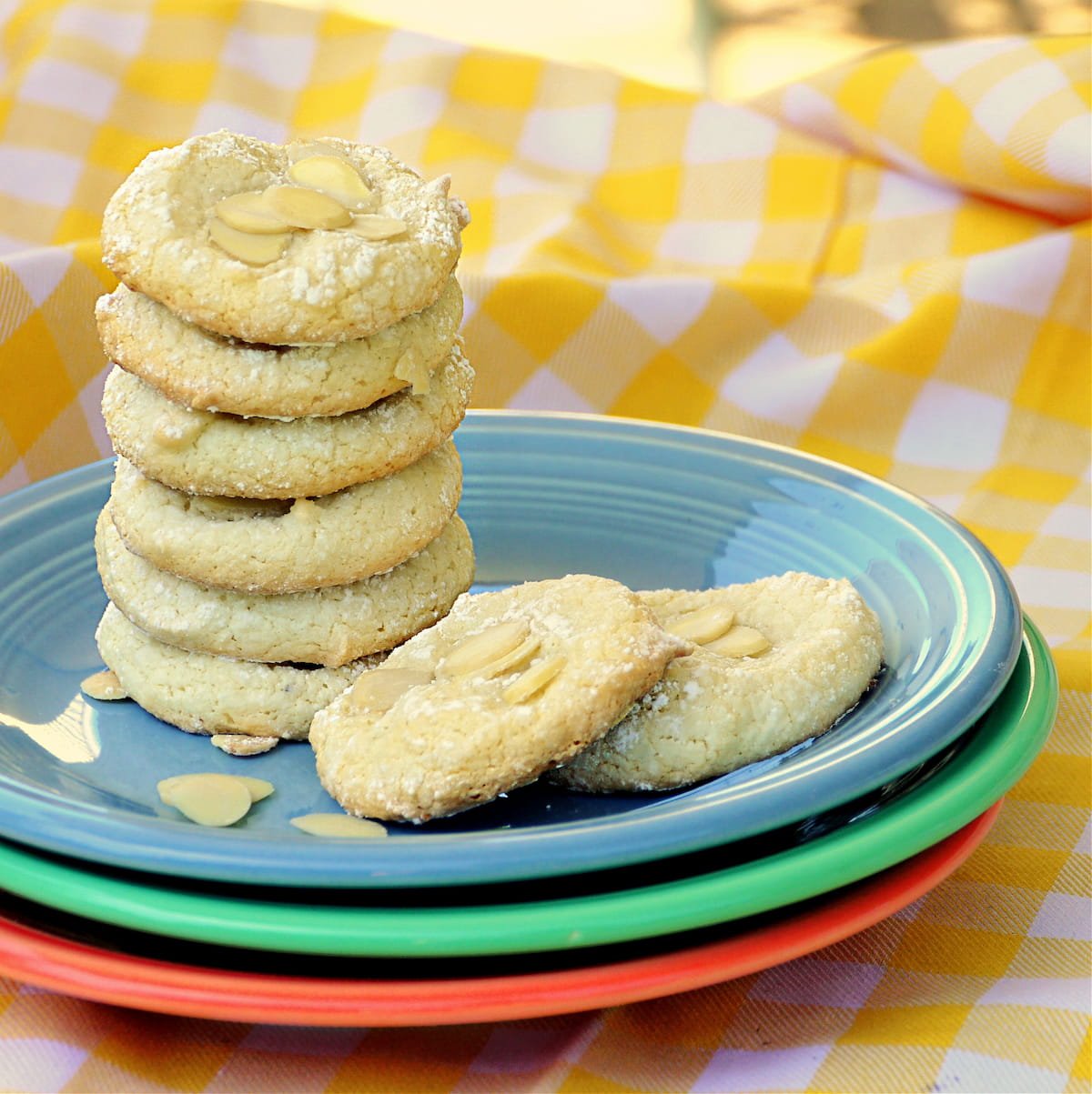 Small plate with a stack of six cookies, plus two cookies on the side.