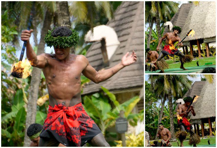 Collage of a fire-dancer at the Polynesian Cultural Center.