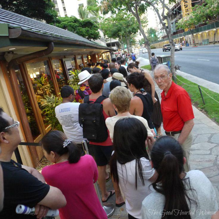 Long line waiting for udon, outside Marukame Udon.