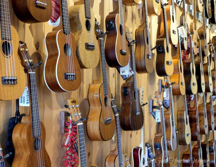 Wall of ukuleles at the Ukulele Site. 