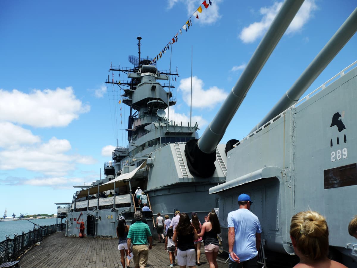 Gun turret on the deck of the USS Missouri. 