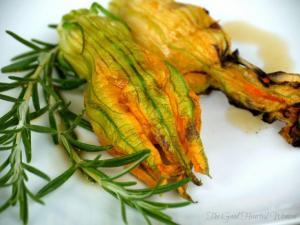 Grilled Squash Blossoms with Sweet Potato, Marscarpone, and browned butter stuffing | The Good Hearted Woman