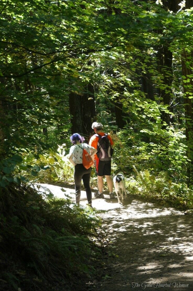 Rick, Emily, and Patches on the Elowah Falls trail. 