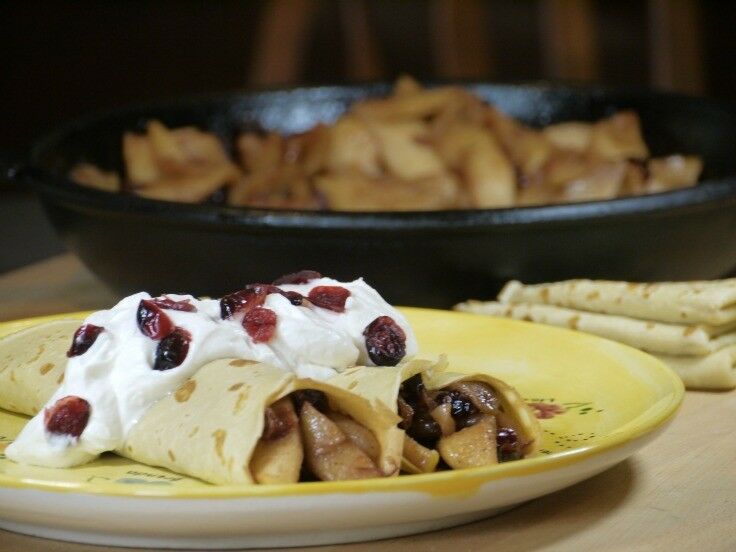 Dutch Apple Cranberry Crepes on a plate. 