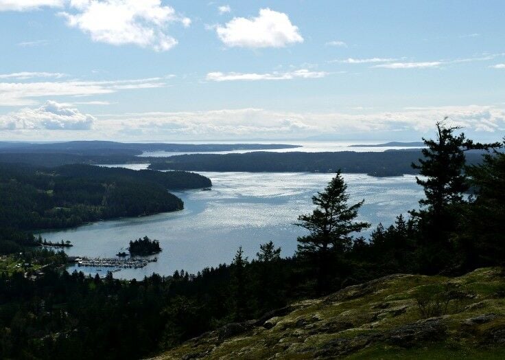 View across Puget Sound from Ship Peak on Turtle Mountain, Orcas Island. 