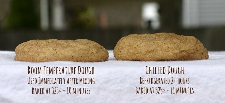 Comparison of cookie thickness between cookies  baked from room temp dough and chilled dough. 