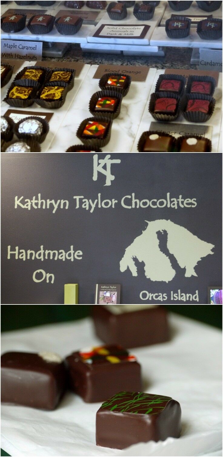 Chocolates in display case at Katherine Taylor Chocolates, Orcas Island