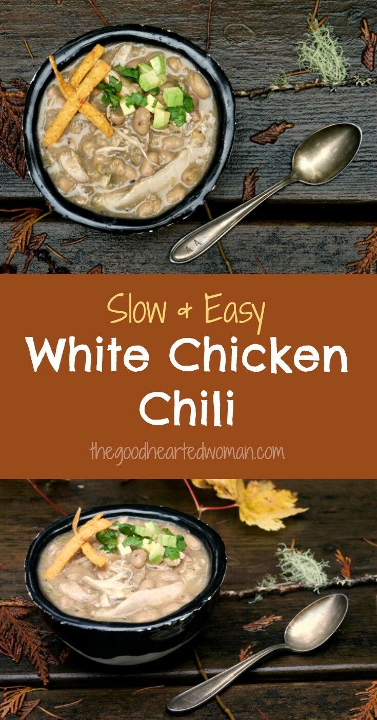 Slow Cooker White Chicken Chili {Gluten free, dairy free & low fat| The Good Hearted Woman