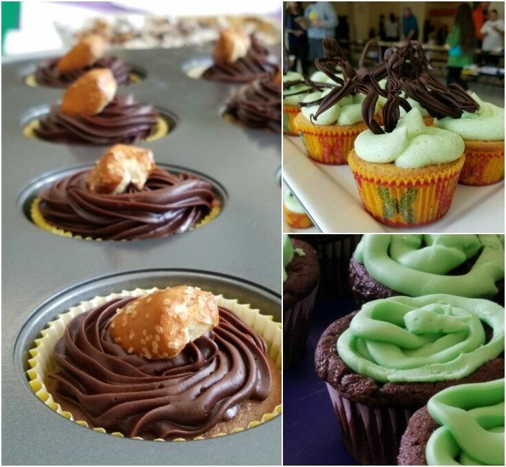 Collage of three different kinds of cupcakes. 