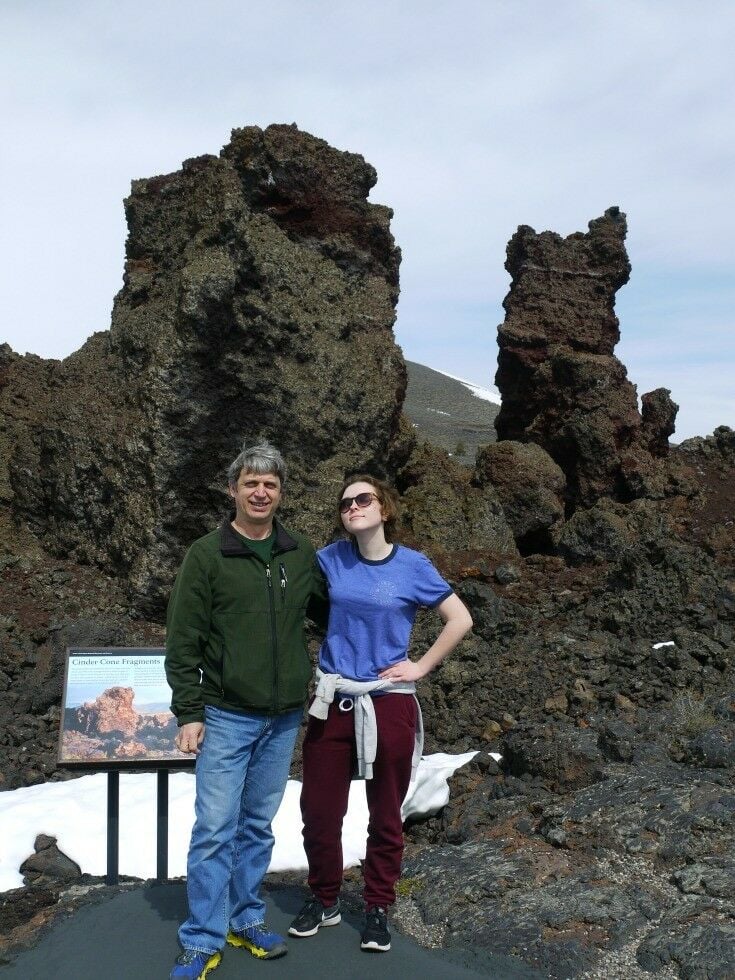 Mr B and Em on the North Crater Flow Trail.