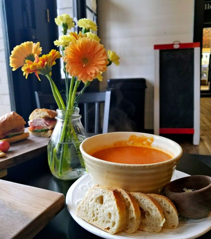 The Cheesemonger's Wife lunch of homemade tomato soup and bread. 