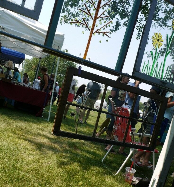 Glass crafts made in old windowpanes, found at Basque Fest