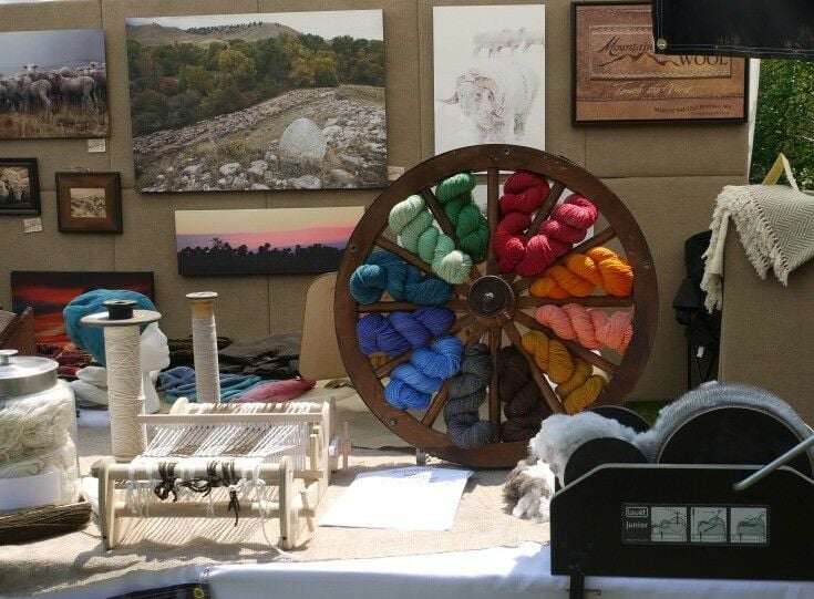 Table at Basque Festival, with examples of wool crafts. 