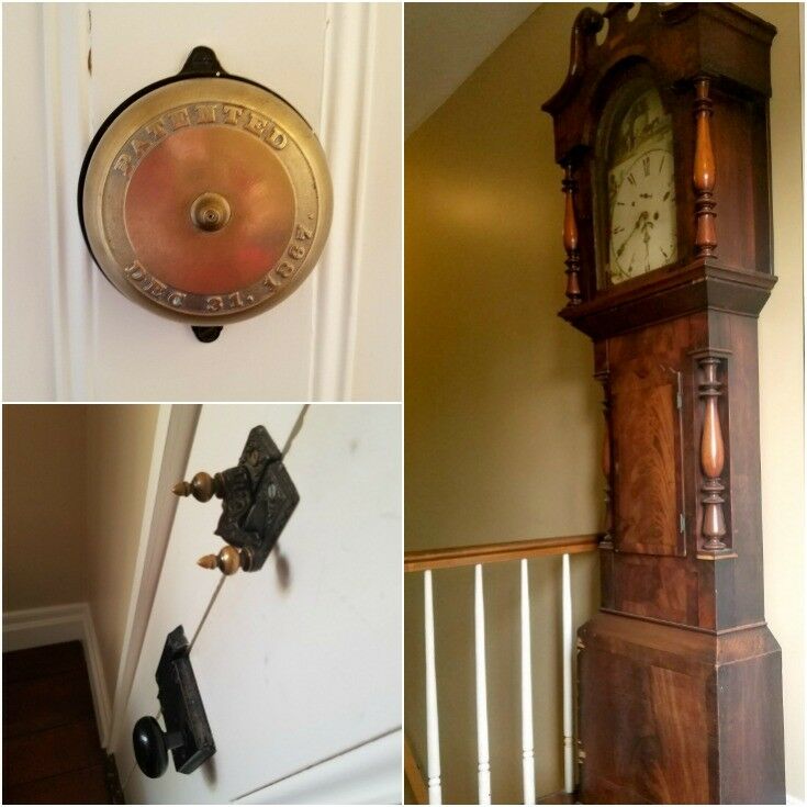 Collage - Old grandfather clock, doorknobs. 