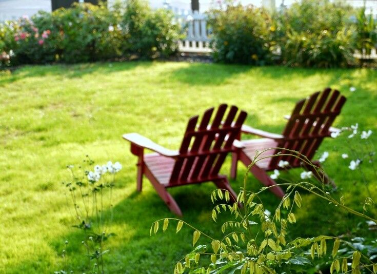 Adirondack Chairs in front yard. 