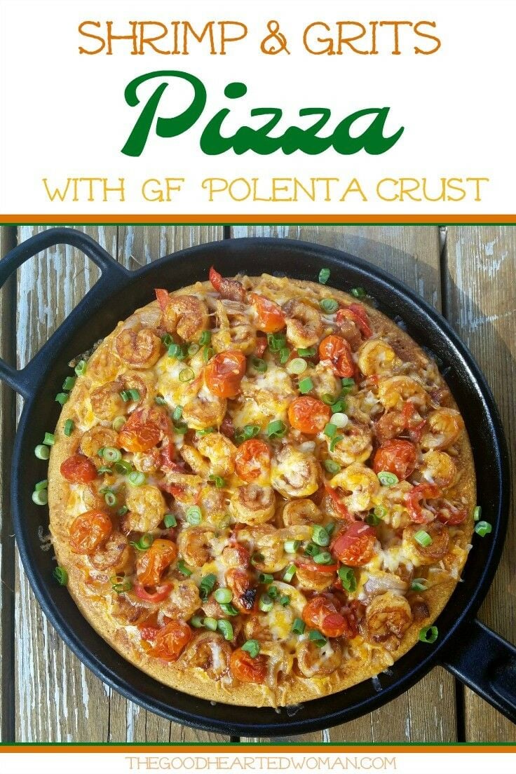 This Shrimp & Grits Pizza {with Gluten-free Polenta Crust} honors the flavors and essence of its classic Southern roots, while presenting the components of this time-honored favorite in a deliciously unique way. | The Good Hearted Woman #glutenfree #pizzarecipe