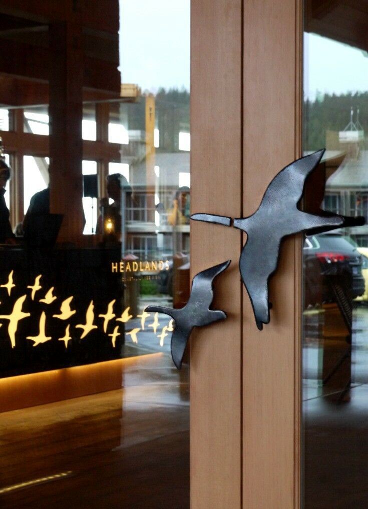 Close-up of metal geese door handles. 