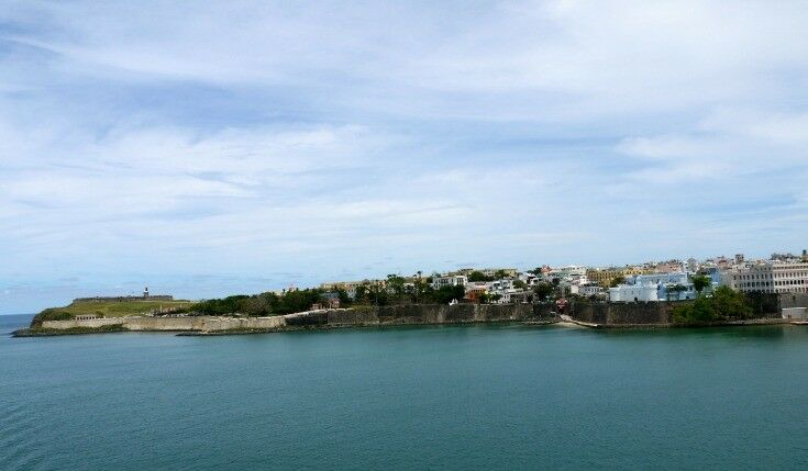 View of San Juan from ship coming into harbor. 