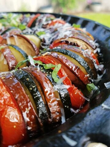 Roasted Ratatouille with Pan-fried Onions