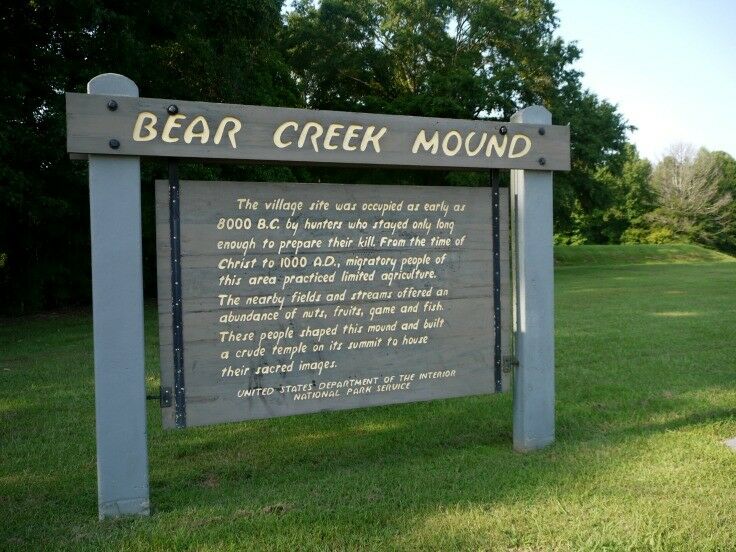 Bear Creek Mound National Park sign. 