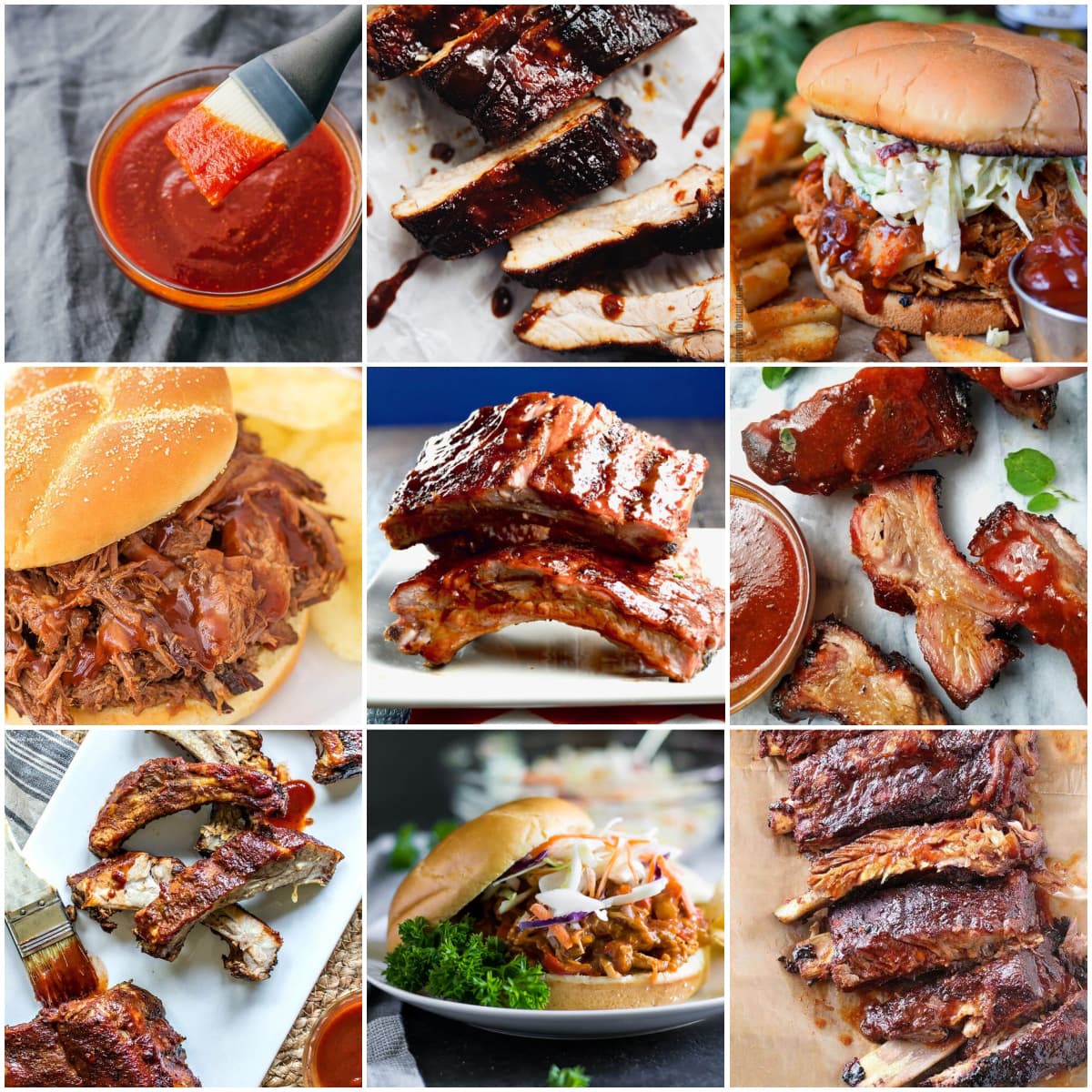 Collage of Southern BBQ Dishes, mostly meat. 