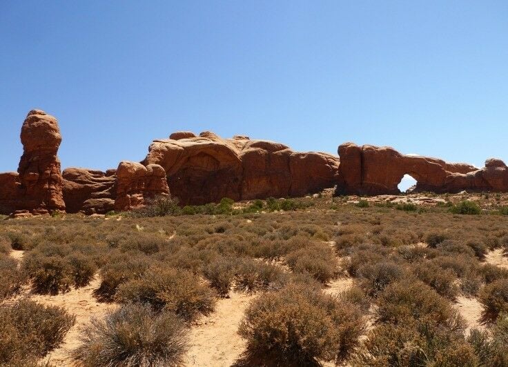 North Window, Turret Arch, and Double Arch, Garden of Eden, Elephant Butte, and Parade of Elephants.at Arches National Park in Moab. 