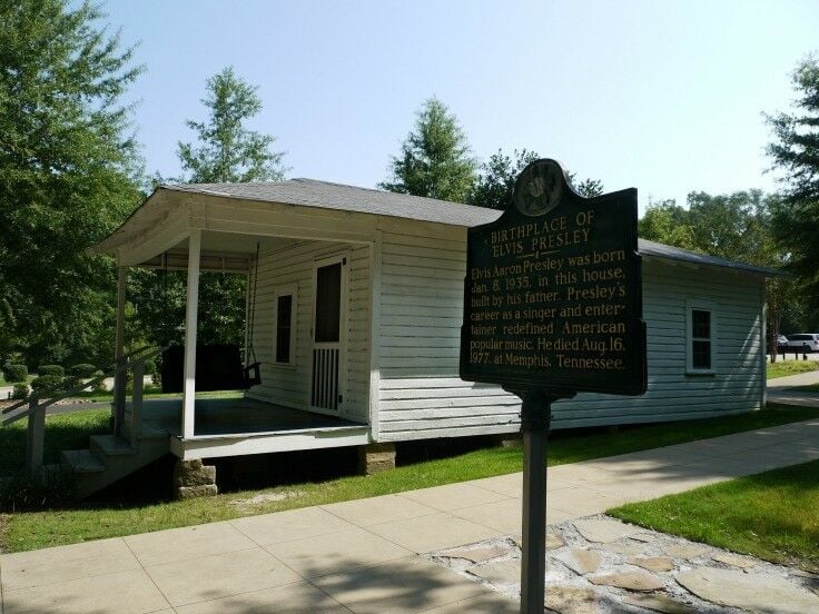 Elvis' Birthplace: House: small crackbox house with covered porch. 