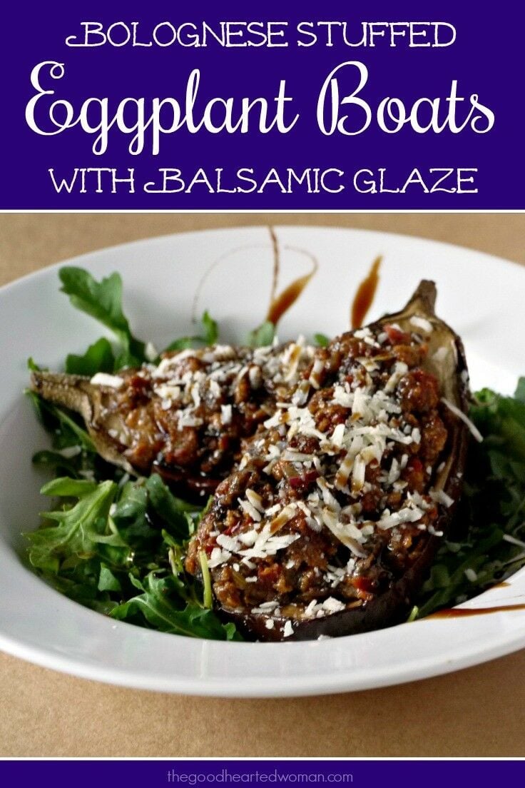 bolognese stuffed eggplant boats with balsamic glaze | the good