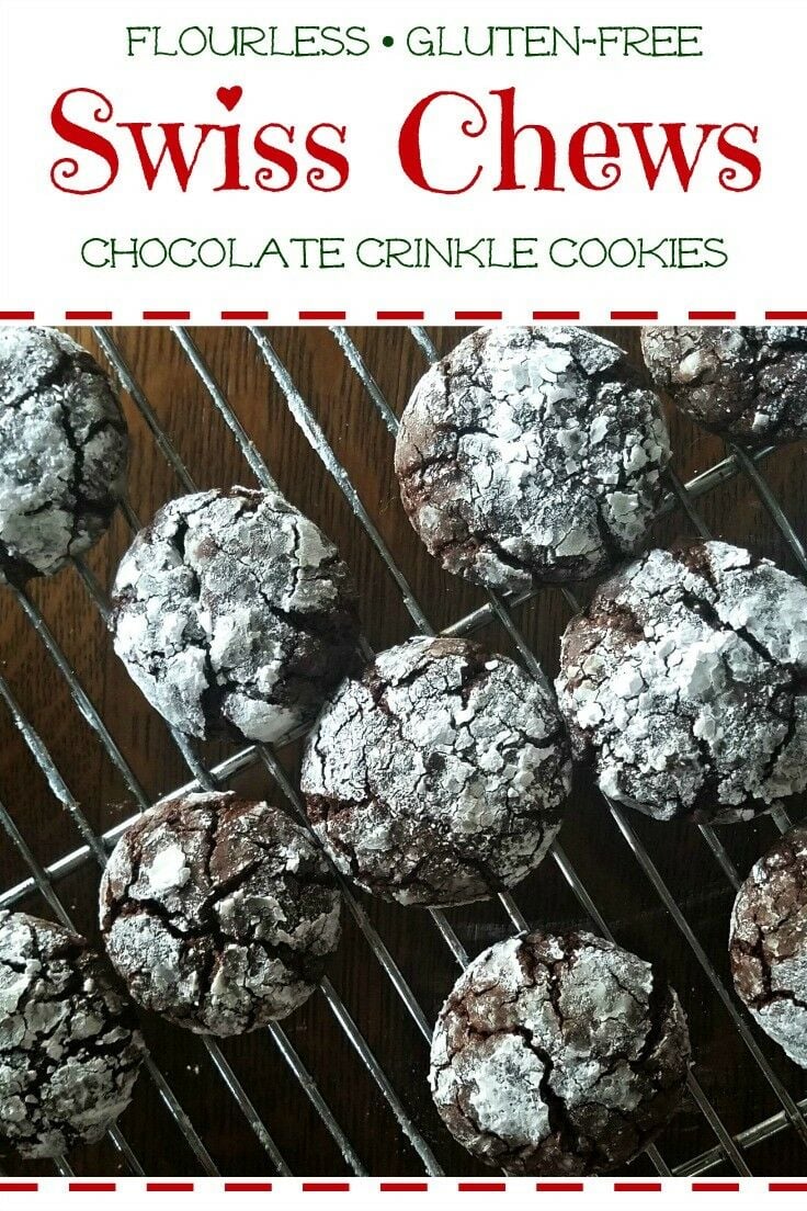 swiss chews {flourless chocolate crinkle cookies}