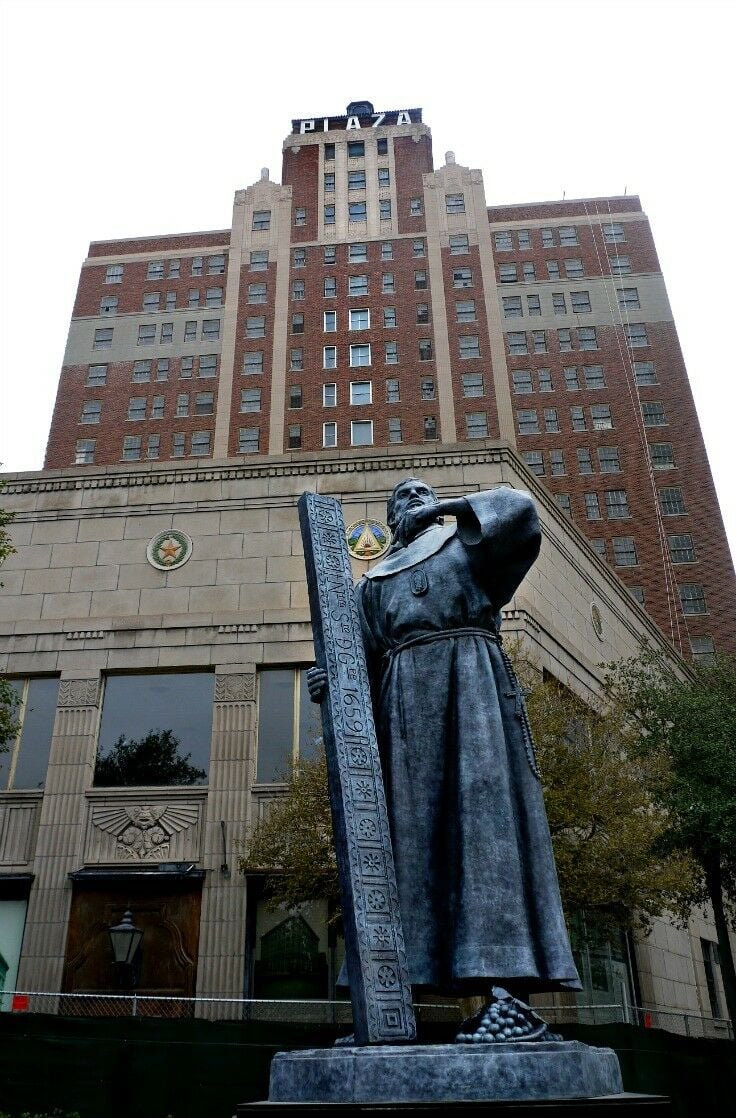 Fray Garcia de San Francisco Monument outside the Plaza Theater