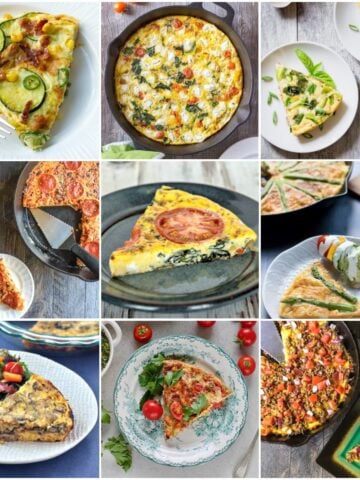 9-panel collage of different kinds of frittatas.